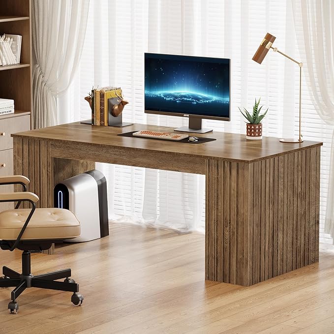 Tribesigns Modern Executive Desk 63-Inch Large Office Computer Desk Study Writing Table Workstation Business Furniture for Home Office Brown