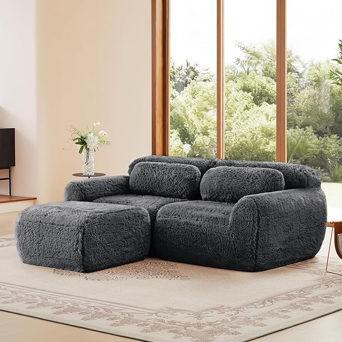 Boneless Couch Modular Sectional Sofa Comfy Cloud Couch No Assembly L Shaped Couches 80.4 Modern Sectional Couches for Living Room Deep Seat Loveseat Sofa Floor Sofas Anti-SlipGray