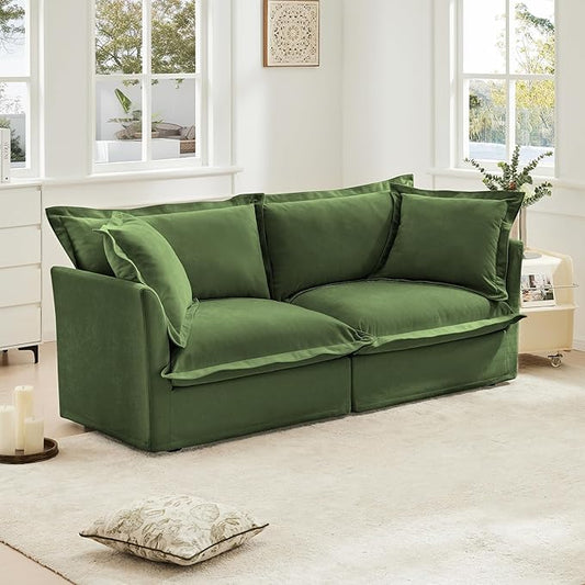 Aoowow Oversized Modular Sectional Sofa 83.4” Chenille Loveseat Sofa Comfy 2-Seat Sofa Couch Upholstered Deep Seat Couches with Big Toss Pillows for Living Room Apartment OfficeGreen-Chenille