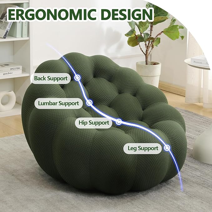 Bean Bag Grey Chair for Bedroom Small Comfy Chairs for Living Room Small Space Comfortable Corner Reading Chair for Adults/Teens No Assembly Required 350 LBS Capacity (Green)