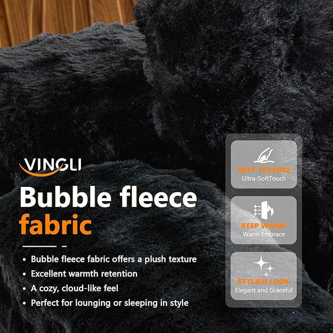 VINGLI 67.7 Oversized Chaise Lounge Chair Indoor Reading Chairs Comfy Bubble Fleece Upholstered Boneless Sofa Bed Sleeper Sofa Cloud Couches for Living Room Bedroom Play Room (Black)