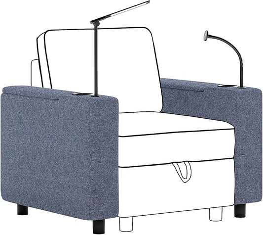 Armrest Module for Modular Sectional Sofa Couch Sofa Armrest with Cup Holder Couch Caddy with Storage Wireless Charging Stand &amp LED Light IncludedBlue