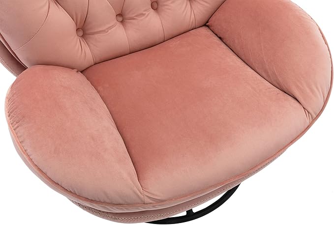 Accent Chair TV Chair Living Room Chair with Ottoman Modern Velvet Lounge Chair with Ottoman Set with Metal Legs Swivel Leisure Chair for ClubHome Office (Pink/TV@)