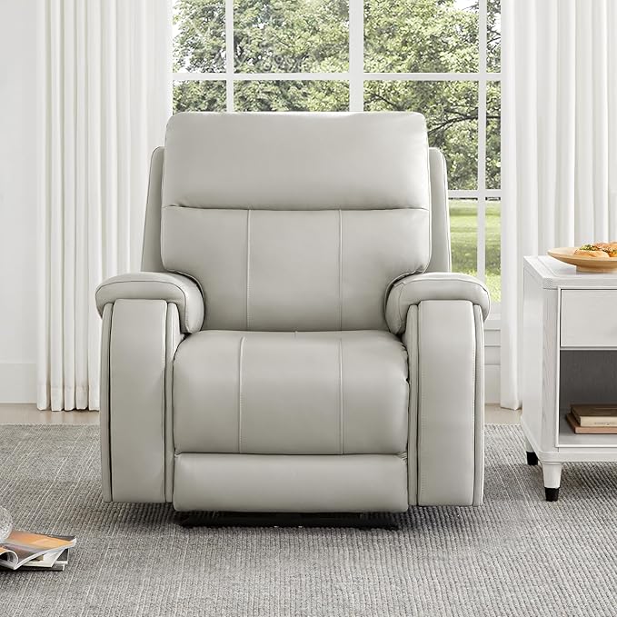 CHITA Large Power Zero Gravity Recliner Chair Genuine Leather Recliner Chair for Adults with Adjustable Power Headrest and Hidden Slide-Out Cupholders USB and Type-C Ports Creamy Grey