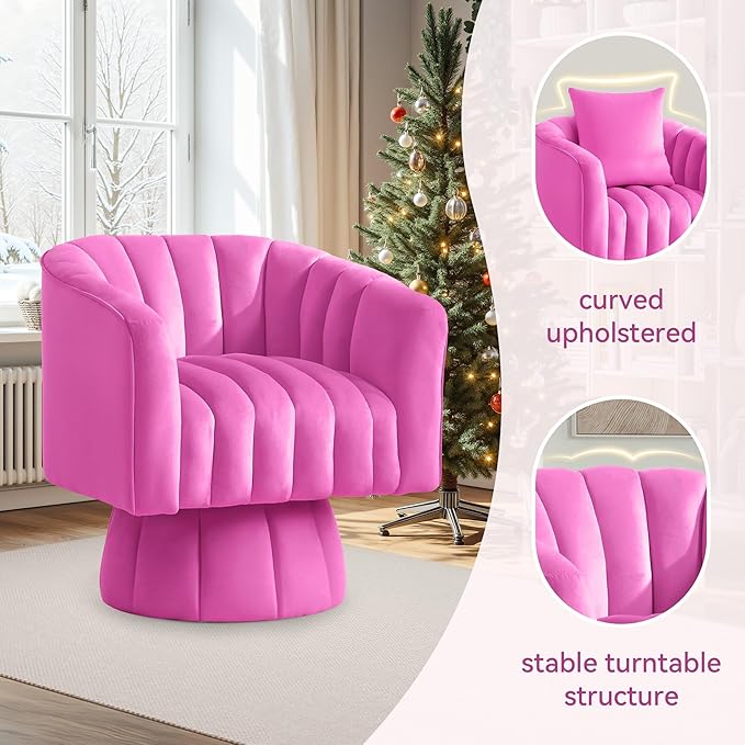 YSICK Swivel Accent Chair 360°Swivel Barrel Chair Modern Ottoman with Velvet Fabric Mid-Century Ottoman with Wide Upholstered Round Armchair for Living Room Lounge BedroomRosepink
