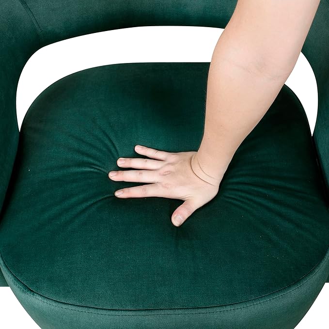 Lexicon 360 Degree Swivel Accent Chair Modern Comfy Velvet Round Barrel Chair Open Back Plush Foam Cushions Metal Swivel Base for Living Room/Bedroom/Office Green