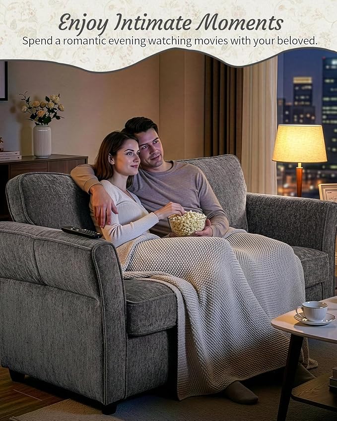 Karl home 67 Loveseat Sofa Chenille Fabric with Removable Covers Outward Arms Spring Cushion &amp Solid Wood Frame Deep Seat Couch for Small Apartment Living Room Reading Nook Bedroom Grey