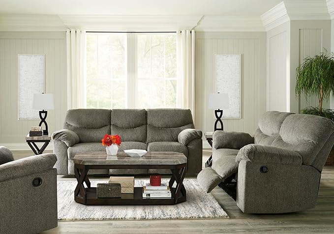 Signature Design by Ashley Alphons Transitional Tufted Reclining Sofa Light Gray
