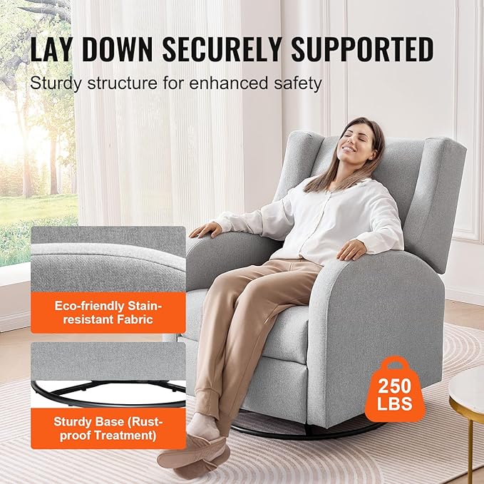 Happybuy Electronic Power Recliner and Swivel Glider 250 lbs Weight Capacity Swivel Glider Recliner Chair with USB Port Polyester Surface Ideal for Living Room Bedroom Light Gray