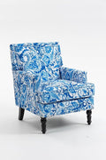 Upholstered Accent Chair Vintage Armchair with Blue and White Striped Linen Fabric Nailhead Trim and Solid Wood Legs 27”x27”x35”Comfortable Reading Chair for Living Room (Blue and White)