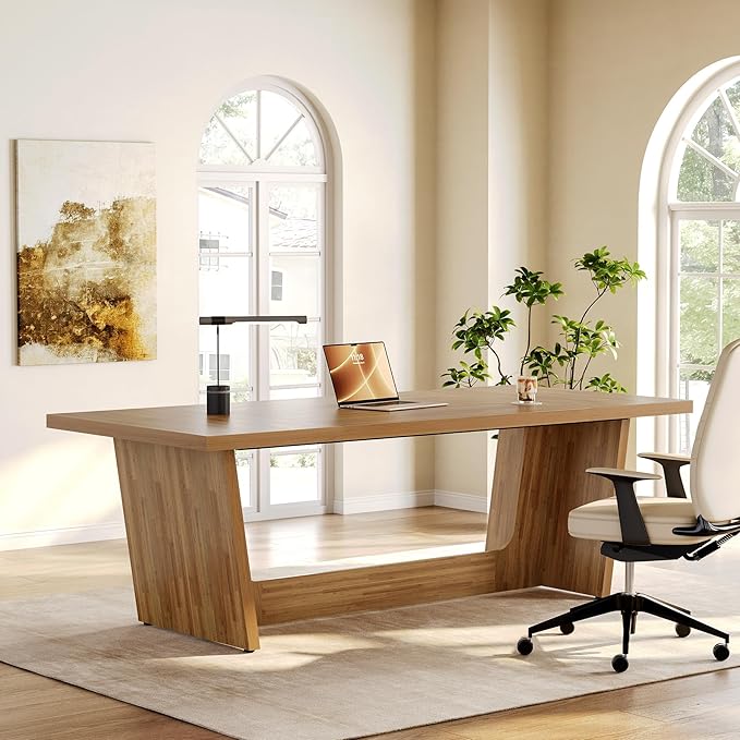 1Easylife 70.87 Inches Long Executive Desk Wooden Computer Desk Industrial Simple Study Writing Table Large Workstation Business Furniture for Home Office Oak