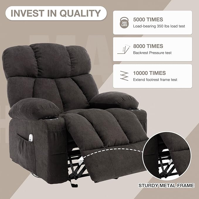Massage Rocker Recliner Chair with Heat and Vibration Ergonomic Rocking Lounge Chair for Living Room Comfy Overstuffed Recliner with 4 Side Pockets2 Cup Holders USB Charge PortBlack
