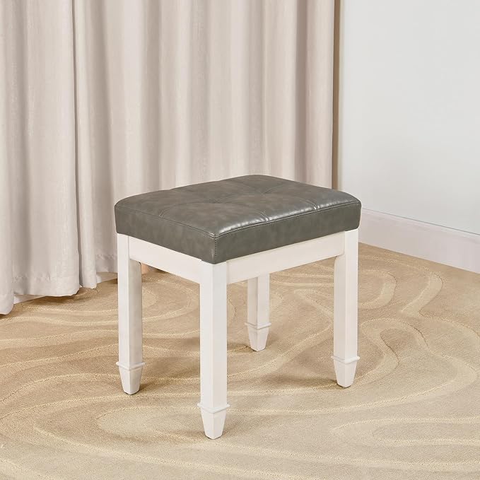 White Makeup Vanity Desk Set with Flip Top Mirror 31.5 Small Vanity Desk with Mirror Dressing Table with 2 Drawers&amp7 Compartments Makeup Table with Hidden Grey Padded Stool for Bedroom Small S