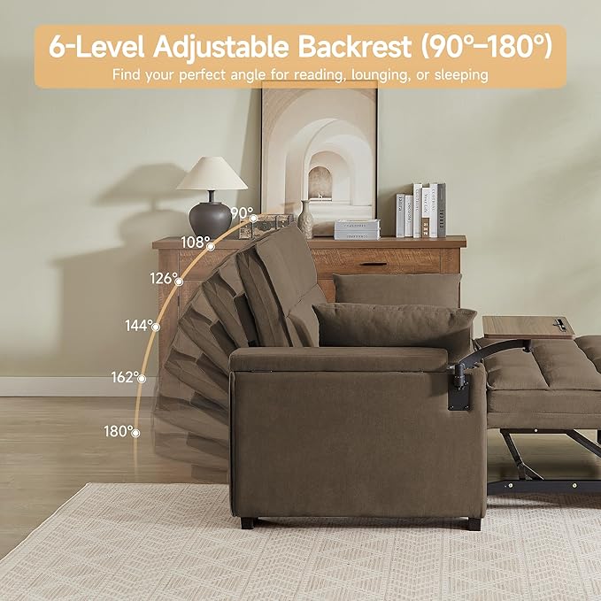 66 Multi-Functional Pull-Out Sofa Bed with Hidden Side Table Storage Armrests Built-in Charging Port Spring Mattress Solid Wood Frame – Ideal for Small Spaces Easy Assembly