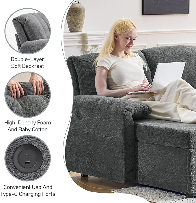 VINGLI Convertible Sofa Bed Couches for Living Room Sleeper Sofa with Pull Out Couch Bed Cloud-Like Plush Fleece U-Shape Sectional Couch with Storage Chaise USB Charging Side Pockets