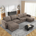 153 W x 60 D U Shape Sectional Sofa with USB Charging &amp Cup Holder &amp Storage 6 Seater Plush Corduroy Couches with Movable Ottoman Cloud Couch Sofas for Living Room DIY Combination - Brown