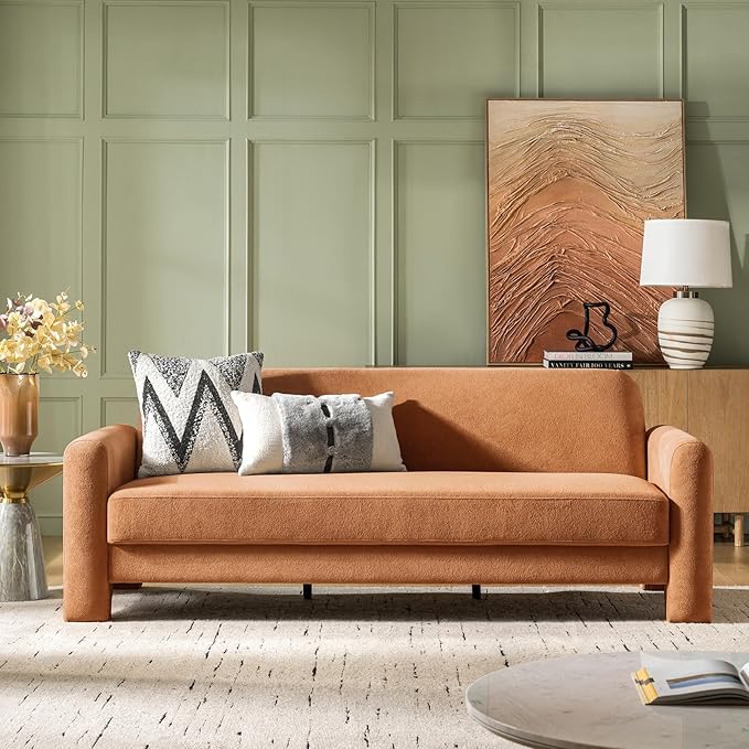 HULALA HOME 84 Modern Curved Sofa Comfy Chenille Couch with Wrapped Armrests 3 Seater Sofa for Living Room Easy to Assemble Orange