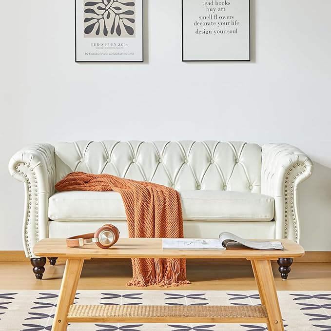 AVZEAR Chesterfield Loveseat Sofa Upholstered Sofa Modern Sofa Couches Set Style Button Tufted PU Chesterfield Sofa for Living Room Apartment PU White