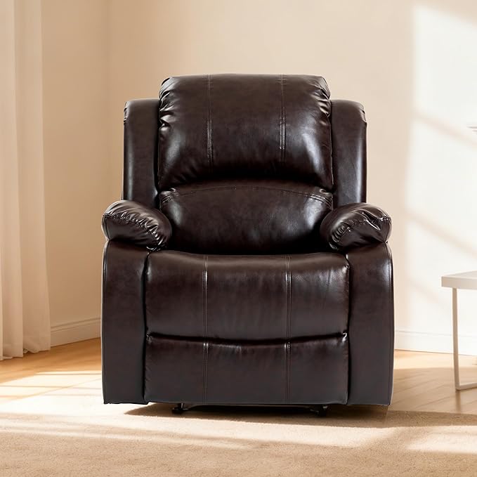 Manual Recliner Chair Adjustable Push Back Leather Reclining for Living Room Reddish Brown