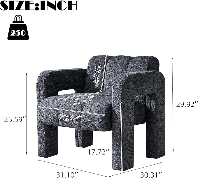 Yoglad Modern Accent Chair Set of 2 Bouclé Fabric Upholstered Armchair Comfy Single Chair for Living Room Lounge Bedroom Office-Dark Grey