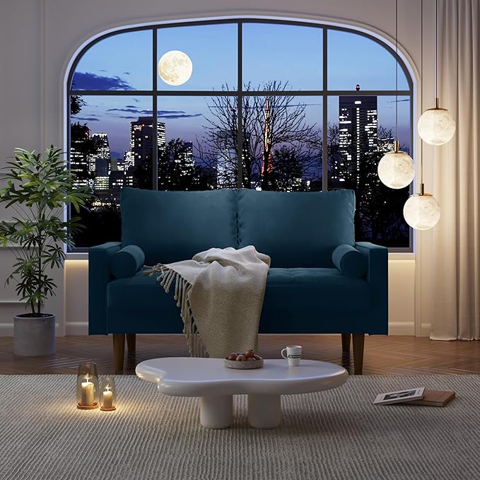 SILKIR Velvet Loveseat Sofa Love Seats Furniture for Small Spaces Mid-Century Modern Loveseats for Living Room Love Seat Couch 58 Inches Prussian Blue