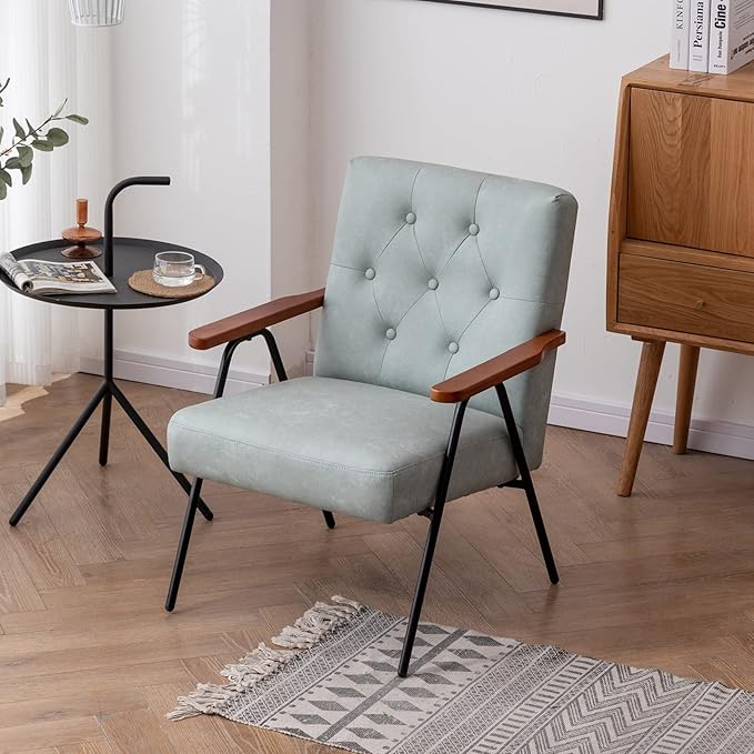 UNICOO - Modern Accent Chairs Mid-Century Armchair Living Room Chairs Leisure Chair with Metal Legs Reception Side Chairs (ZKL-222K Diamond Green)