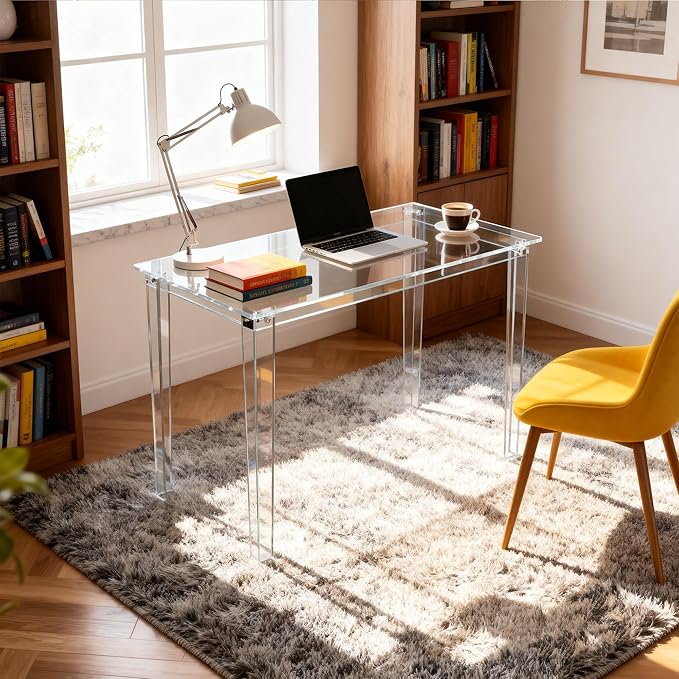 Acrylic Desk Clear Modern Writing Table for Home Office (Clear Nomal)