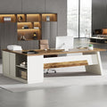 Tribesigns L-Shaped Executive Desk 78-Inch Modern Office Desk with Drawers and Lateral File Cabinet Large Bussiness Furniture with Storage Shelves Workstation for Home Office (Brown + White)