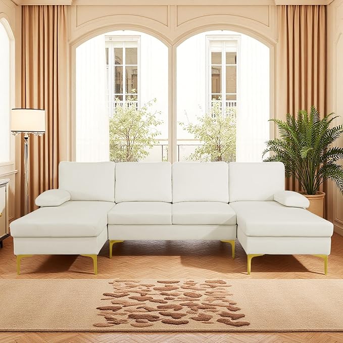99.5 Modular Sectional Sofa U Shaped Sectional Comfy Couch for Living Room Convertible Modular Sofa Couch with Two Chaises High Supportive &amp Soft Sponge White