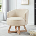 Swivel Chair with Cross-Shaped Wooden BaseLounge Chair with Solid Wood Legs 360°Freely Swivel Chair Classic Linen Fabric for Living Room Bedroom Office Dresser -Beige