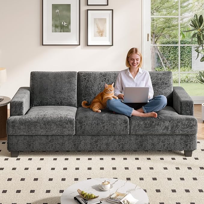 89 Inch Sofa with Extra Deep Seats Oversize3 Seater Sofa for Living Room Modern Couch and Sofa Comfy Armrests and Seats and Backrests Easy InstallationChenille Fabric Gray