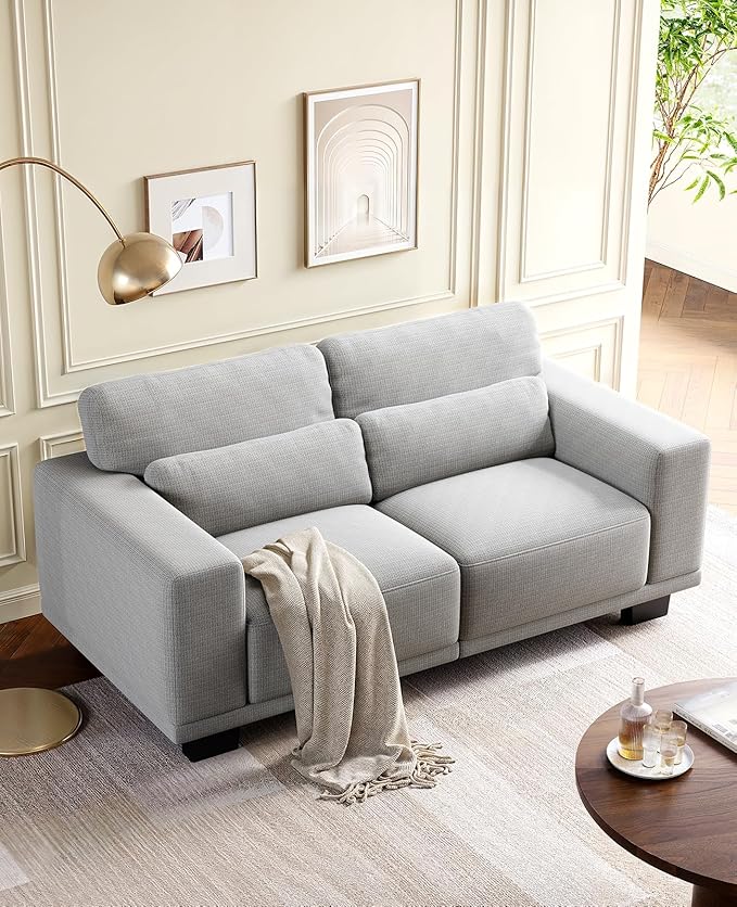 Amada 65 Loveseat Sofa 2 Seater Couch Sofa for Living Room Modern Sofa with Wide Armrests &amp Deep Seats Comfy Couch with Removable Washable Covers &amp Linen Fabric Easy Assembly (Grey 2 Sea