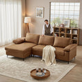 100.8 Sectional Sofa Faux Leather Couch with Reversible Chaise Mid-Century L Shaped Sofa Couch for Living RoomApartment Office (Light Brown Sofa with Chaise)