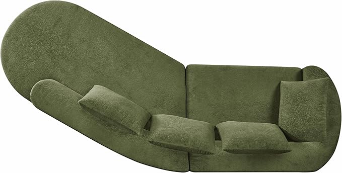 Merax 116 Curved Polyester Sectional Sofa Modern Pearl Upholstery 3 Seat Cloud Couch with Chaise Lounge &amp 4 Pillows for Living Room Green