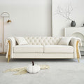 89 Sofa Couch Tufted Velvet Chesterfield Sofa Modern 3 Seat Sectional Couch with 2 Toss Pillows for Living Room Beige