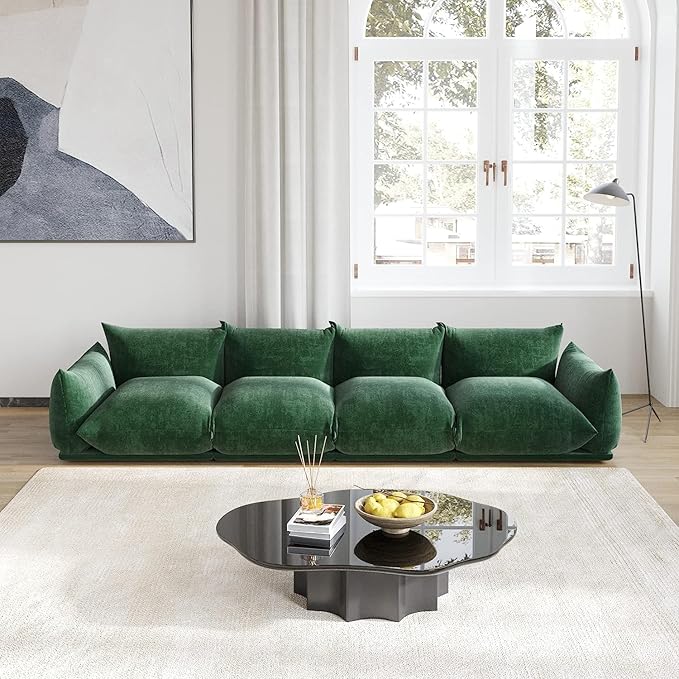 JACH Mid-Century Modern Large 4 Seater Couch Chenille Sectional Sofa 4 Seats Modular Couches with Thick Cushion 130 Plush Sofas Furniture for Living Room Bedroom Office Apartment Green