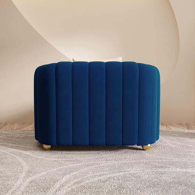 Modern Blue Velvet Sofa Chair for Living Room 42 Single Sofa with Gold Metal Sphere Legs (Blue 1S)