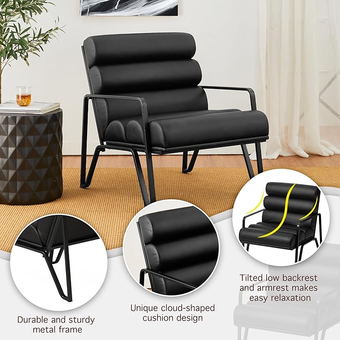 Glitzhome Accent Chairs Set of 2 Mid-Century Reading Armchair for Living Room Metal Frame with V-Leg Design &amp Soft Cushion 2 PCS