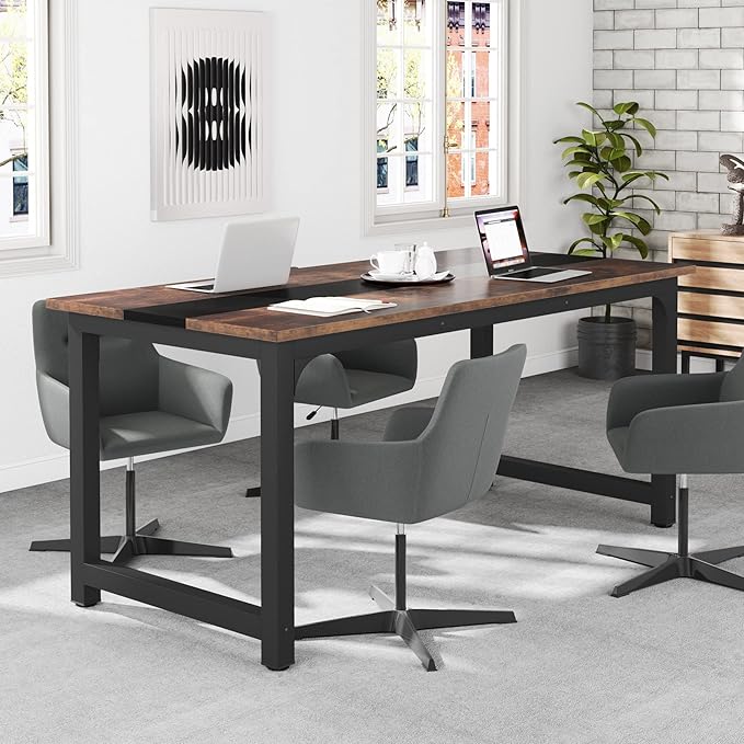 Tribesigns 70.8”Executive Desk Large Office Computer Desk with Thicken Frame Modern Simple Workstation Business Furniture for Home Office Vintage Brown/Black