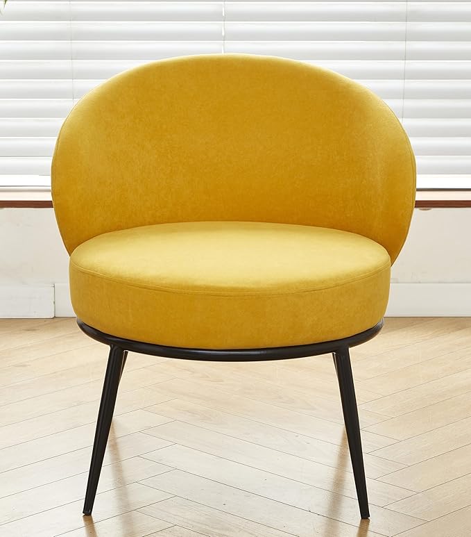 Modern Velvet Accent Chair with Channel Back Design Black Metal Legs and Soft Upholstery Comfortable Seating for Living Room Bedroom or Office Mustard Yellow