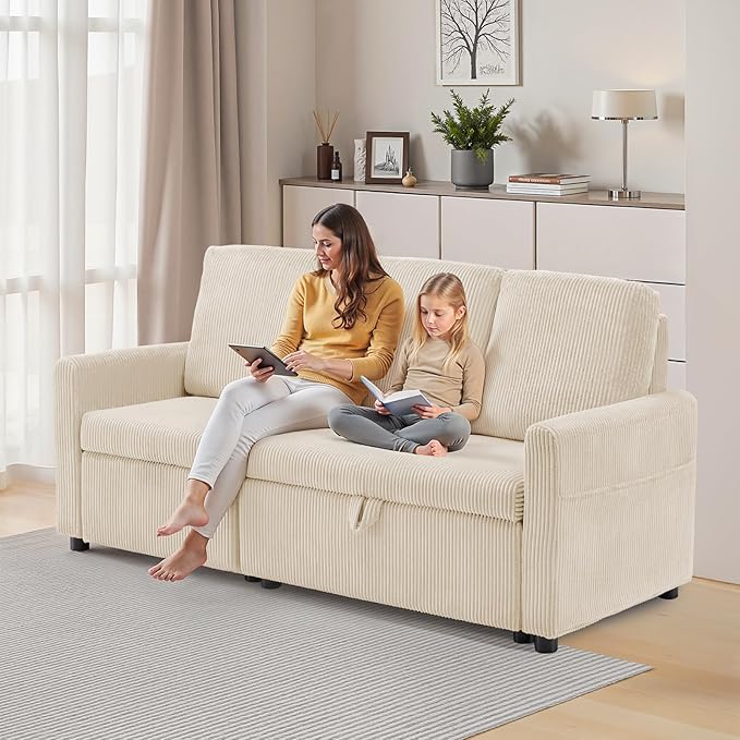 Sectional Sofa for Living Room 71 Corduroy Fabric Modern 3 Seater Sofa with Seats Storage &amp Side Pockets Upholstered W/Deep Seat Couch for Small Space Bedroom Apartment Beige