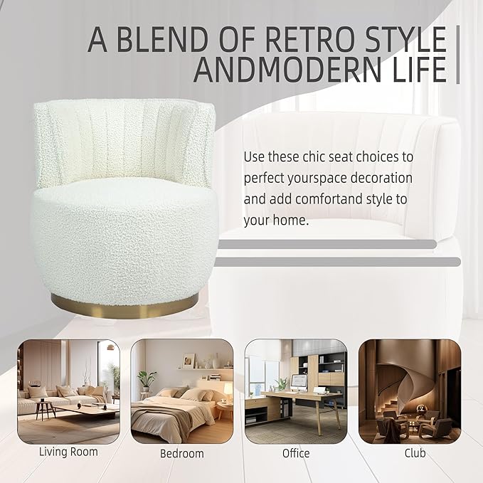 25.2 360 Degree Swivel Barrel SofaRound ArmchairsUpholstered Teddy Sofa ChairComfy Round Accent Sofa Chair for Living RoomBedroomOfficeWaiting RoomsCream