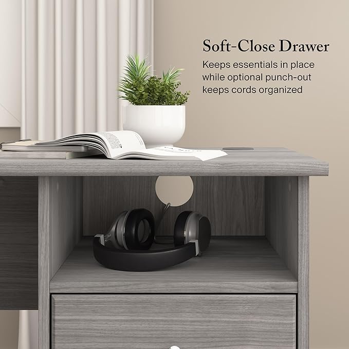 Bush Home Cabot 60W L Shaped Computer Desk with Storage in Modern Gray 60-inch Corner Table with Drawers for Home Office Workspace