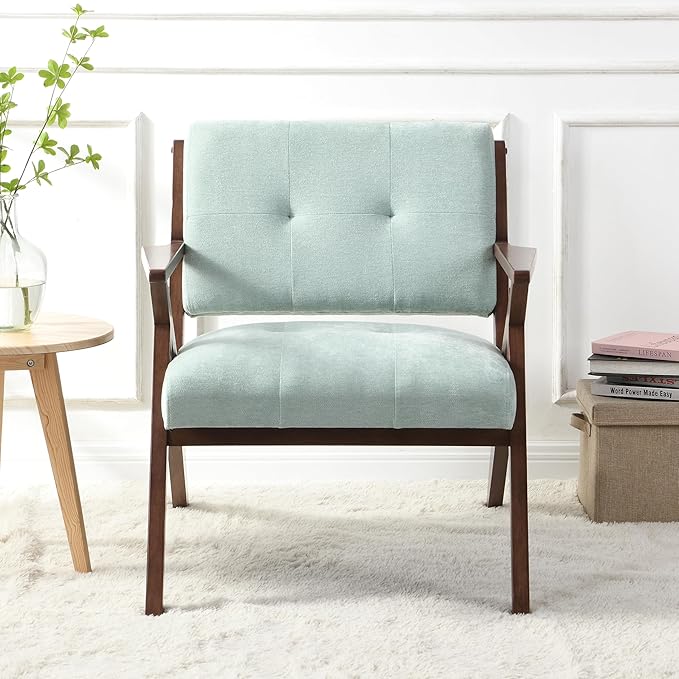 30 Mid-Century Modern Accent Chair with Plush Cushions Angled Arm Design and Sturdy Solid Wood Frame – Perfect for Cozy Living Room Bedroom or Office Seating