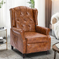 Wingback Recliner Chair with Heat and Massage PU Leather Push Back Recliner Chair for Living Room Vintage Wingback Recliner with Remote ControlPadded CushionBackrestWooden Legs