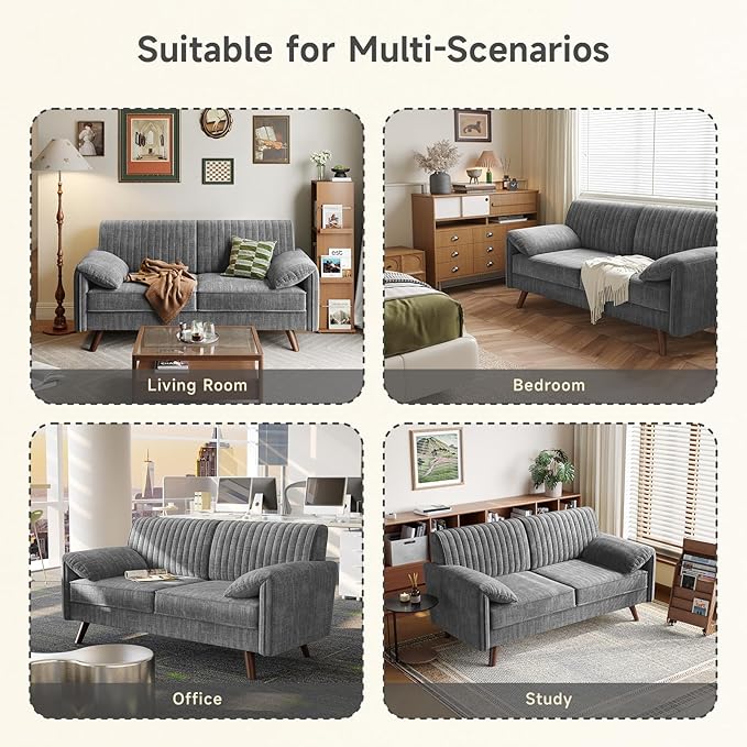 ONBRILL 64.5 Loveseat Sofa Chenille Loveseat Couch for Living Room 23.2 Deep Seat Love Seat with Padded Arms Comfy Modern Small Couches for Bedroom Small Spaces Dorms Office Grey