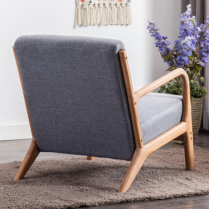 ANJ Mid Century Modern Accent Chairs Set of 2 Comfy Fabric Reading Chair with Solid Wood Frame Easy Assembly Armchair for Living RoomGrey
