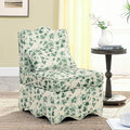 Polibi Retro Single Chair with Flower Pattern and Wave-Shape Edge Flannel Upholstered Armless Sofa Chair with Seat Cushion and Pillow for Living Room Bedroom Green Flower