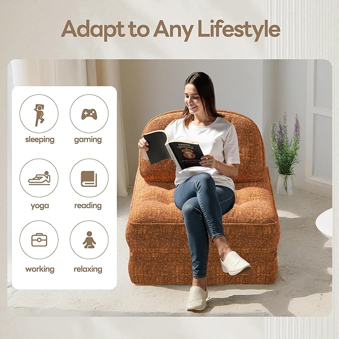 Dowinx Folding Sofa Bed with Pillow Convertible Comfy Couch Bed for Adults Home Lounge and Gaming Modern Comfortable Design for Apartment Living Room Bedroom Single Smooth Velvet Amber Brown