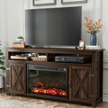 YESHOMY Fireplace TV Stand for Television up to 65+ Inch with Storage and Farmhouse Barn Doors Entertainment Center with Cabinet and Shelves Media Console for Living Room Walnut